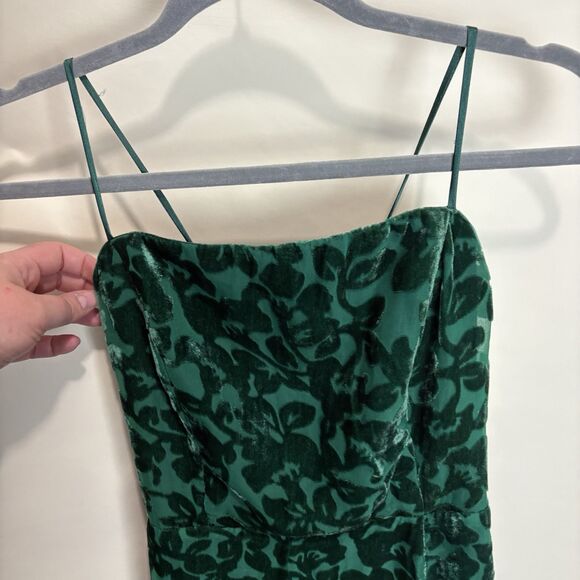 Lulu’s Womens Leave You Wishing Emerald Green Burnout Velvet Lace-Up Dress Sz L - Picture 7 of 12